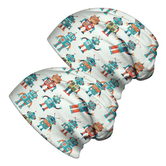 Sceleton Home Robot and Arms Cream Pattern 2 Pack Slouchy Beanie Hat, Warm Winter ...