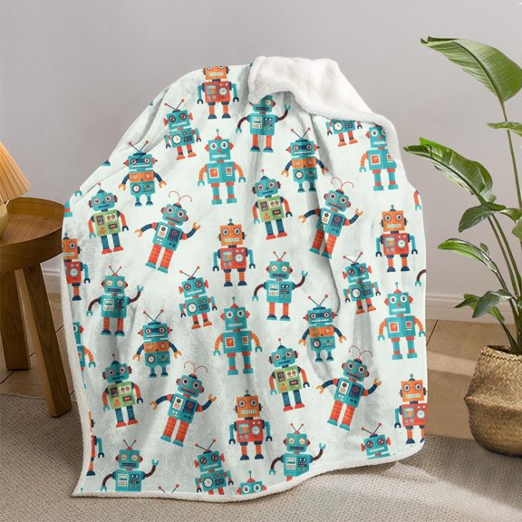 Robot and Arms Cream Pattern Sherpa Fleece Throw Blanket,Soft Plush,Warm,All Season,Cozy Fuzzy Lamb Fleece Blanket for Sofa Bed Couch Living Room Chair,30"x40"