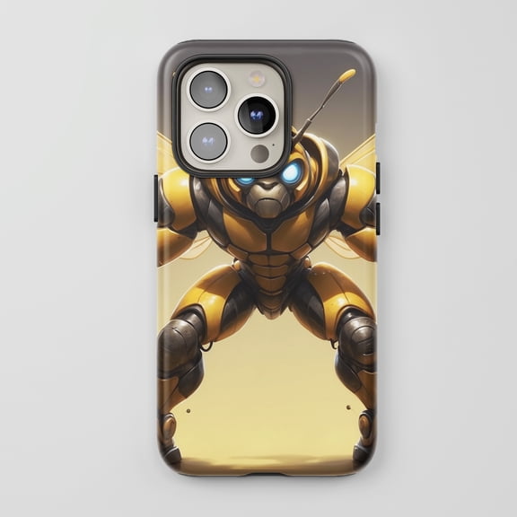 Robot Bee For All iPhone Series Tough Phone Case Sci-Fi Art Yellow Black