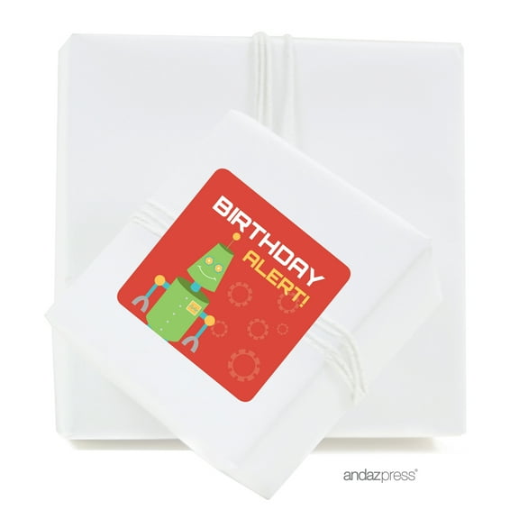 Robot Birthday Square Label Stickers, 40-Pack