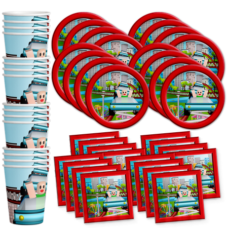 Robot Blocks Party Birthday Party Supplies Set Plates Napkins Cups Tableware Kit for 16