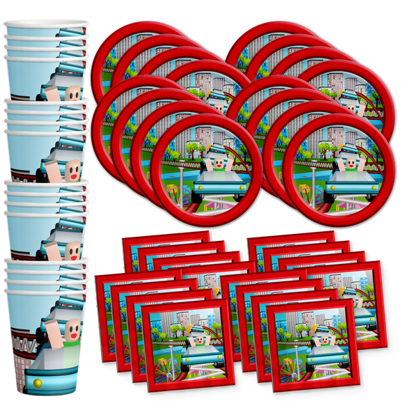 Robot Blocks Party Birthday Party Supplies Set Plates Napkins Cups Tableware Kit for 16