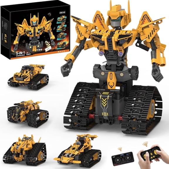 Robot Building Kit for Kids Ages 8-12, 5-in-1 STEM Construction Toys with Remote & APP Control, 373+ Pcs Building Blocks, Programmable Coding Robot Gift for Boys Girls 8 9 10 11 12+