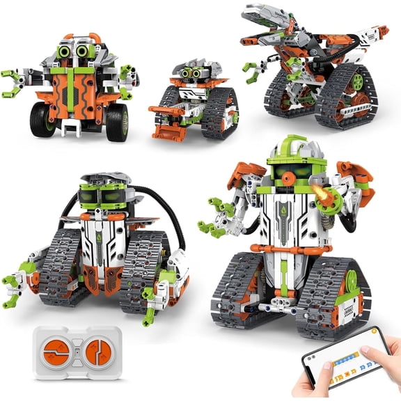 Robot Building Kit with Remote Control for Boys Age 6-13, Coding Robotic Technic Toys Birthday Gifts for Kids, 5 in 1 Science Kit Robotic Models with 539 Pieces