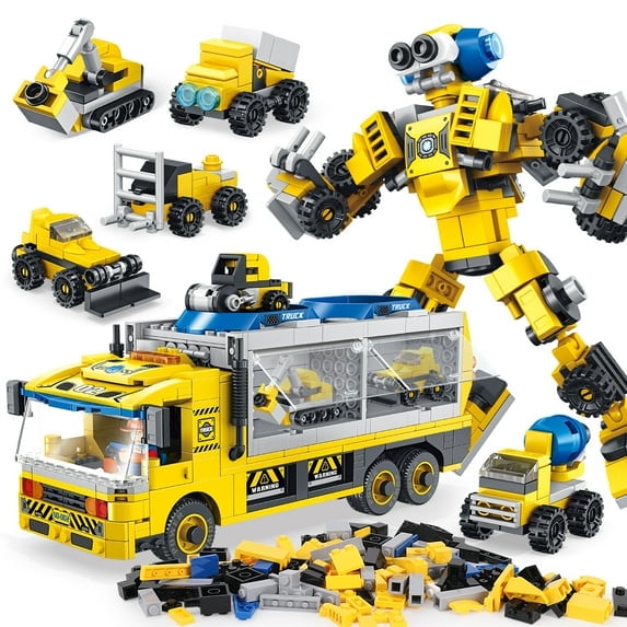 Robot Building Toys Set 6-in-1 649 Pieces Engineering Vehicles