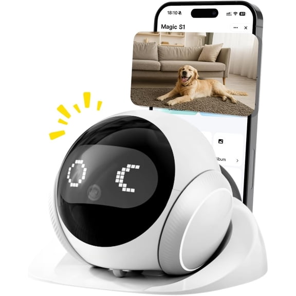 Robot Camera 1080P Lens Pet Camera Indoor Movable with Auto-Recharge, 2-Way Audio,Blinky Bot with Night Vision,Distance Bot App Control for Cats/Dogs// (SD/Cloud Storage)
