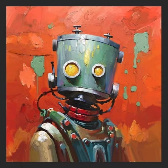 Robot Canvas Wall Art Teen Boys Room Decor Robot Painting Aesthetic Poster Print Vintage Artworks Wall Decor for Dormitory Nursery Boys Room Kids Bedroom 16 x 16 inches Unframed