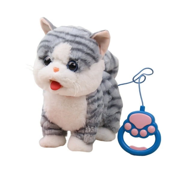 Robot Cat Electric Plush Toys Simulation Animal Toy Walking Talking Electronic Pet For Animal Lovers Interactive Stuffed Animals Plush Toy (Licking + Touching To Speak + Music) Grey - 31cm