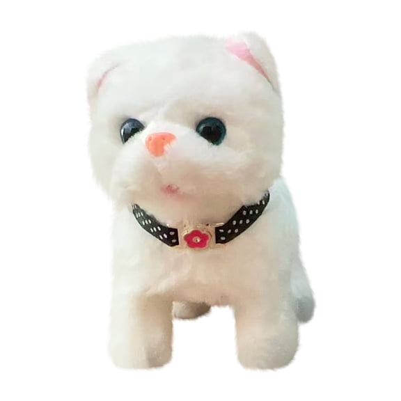 Robot Cat Realistic Smart Robot Kitten Plush Robot Cat Toy With Walking Running Barking Tail Wagging Function(White-16Cm)#400