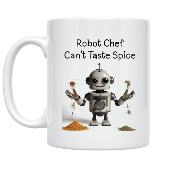Robot Chef Can't Taste Spice - Kitchen Humor Enthusiast - 11 oz Ceramic Coffee Mug