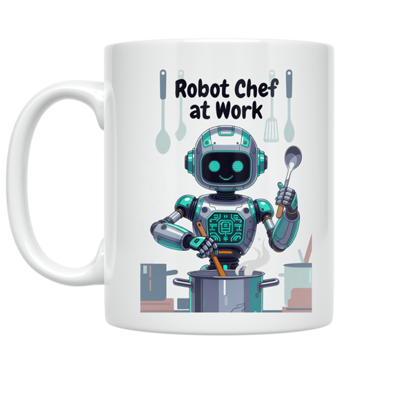 Robot Chef at Work Design - Tech Lover - 11 oz Ceramic Coffee Mug