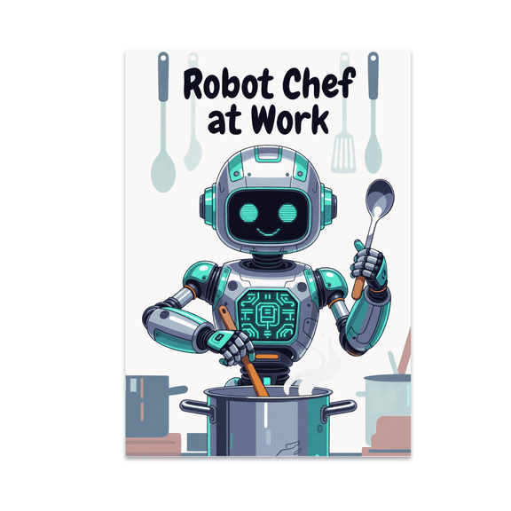 Robot Chef at Work - Kitchen Decor Enthusiast - 13x19 Poster Print