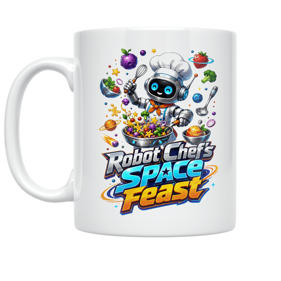 Robot Chef's Space Feast - Sci-Fi Cooking Enthusiast - 11 oz Ceramic Coffee Mug