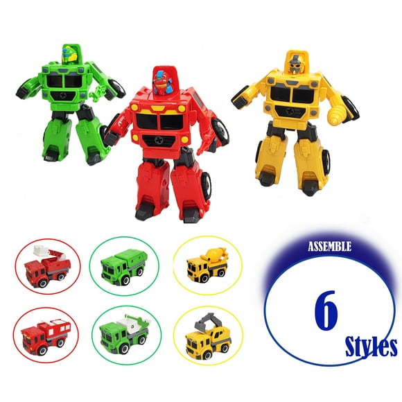 Robot Construction Trucks 3 Set 6 Styles Vehicles Transforming Robots for Kids, Easy DIY Assembly Educational STEM Toy Vehicles