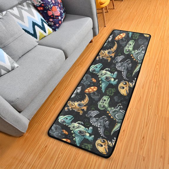 Robot Dinosaur Hallway Runner Rug 2'X6' Non-Slip Washable Carpet Runner Kitchen Entryway Laundry Bedroom
