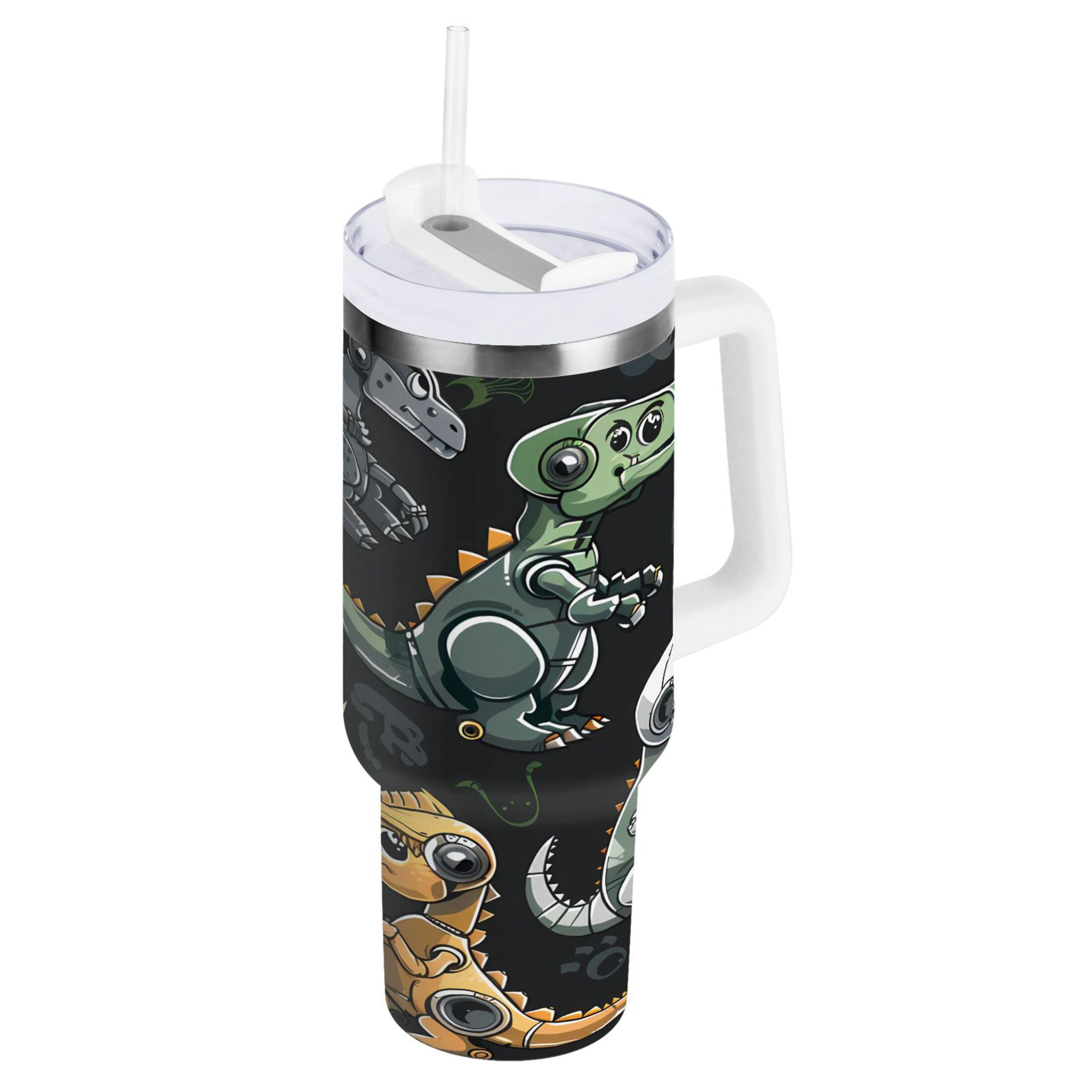 Robot Dinosaur Tumbler with Handle and Straw Lid 40 oz Insulated Vacuum ...