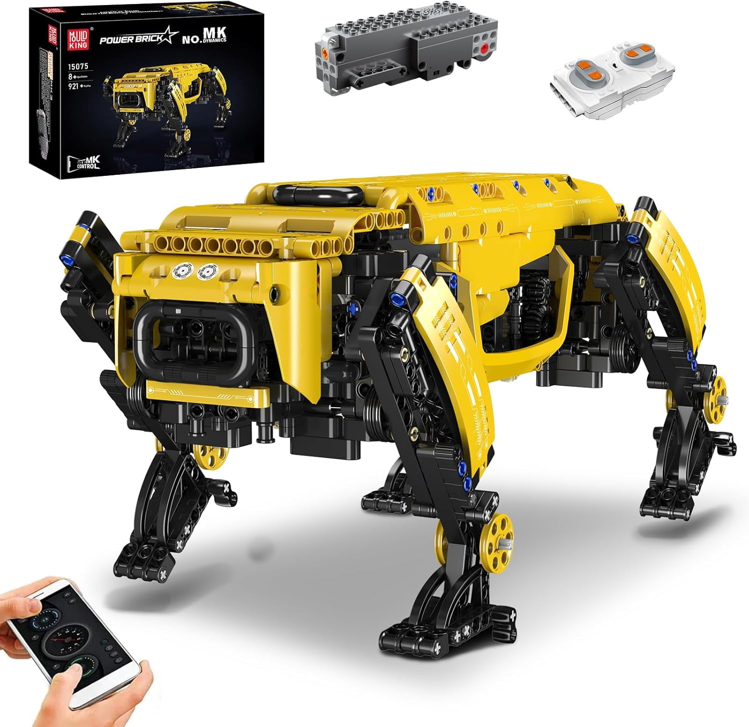 Robot Dog Building Kit, 936PCS Yellow APP RC Programmable STEM Toy, Robot Toys,Power Module & Educational Model