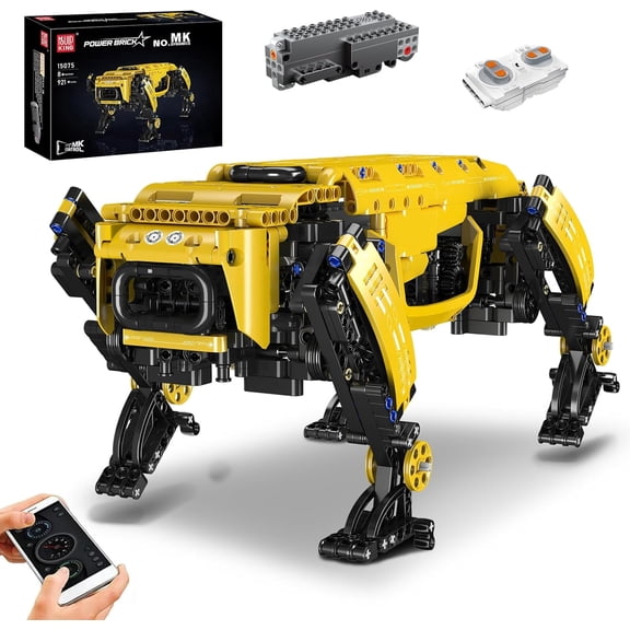 Robot Dog Building Kit, 936PCS Yellow APP RC Programmable STEM Toy, Robot Toys for Kids, Power Module & Educational Model