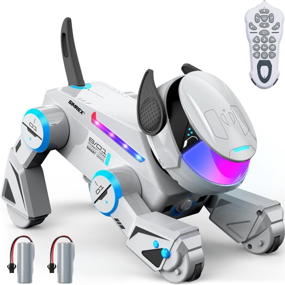 SIMREX Robot Dog Toys for Kids Smart Interactive Robot Puppy with Bluetooth,Touch Sensor, Dance Tricks, LED Eyes, 2 Rechargeable Batteries, Gift for Kids Boys and Girls(Gray)