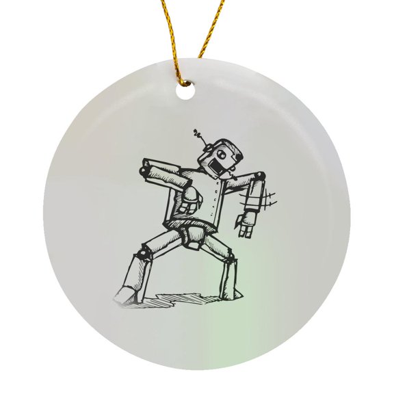3drose, Robot Doing the Robot Dance, Circle Porcelain Ornament