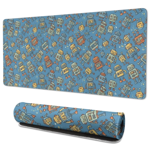 Robot and Dots Blue Pattern Extended Large Mouse Pad, Desk Protector ...