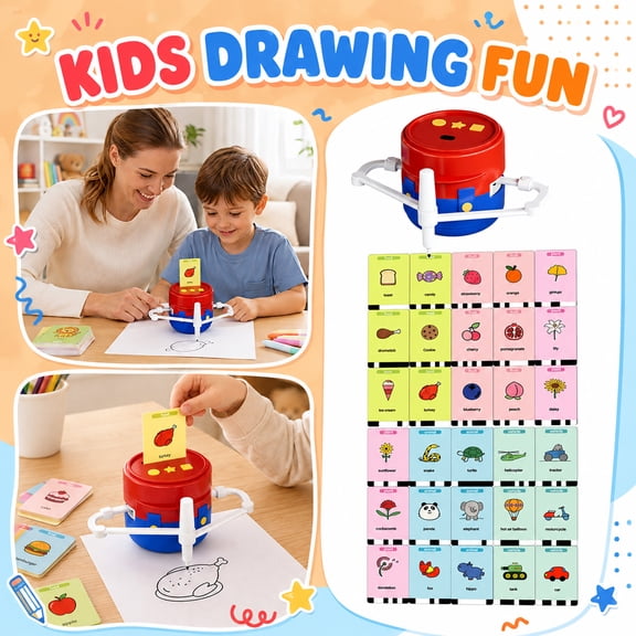 Robot Drawing Machine for Student with Red and Blue Design and Mechanical Arm, Painting Set for Toddlers and Student Hobby, Birthday Gift for 3 4 5 6 Year Old Girl and Boy