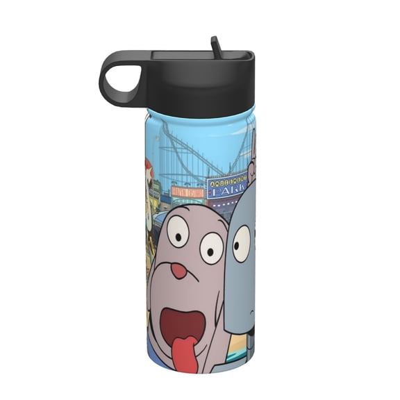 Robot Dreams Kids Insulated Water Bottle With Straw - 18 Oz Stainless Steel Double Wall Vacuum Cup, Leakproof, Bpa Free, Suitable For Boys And Girls