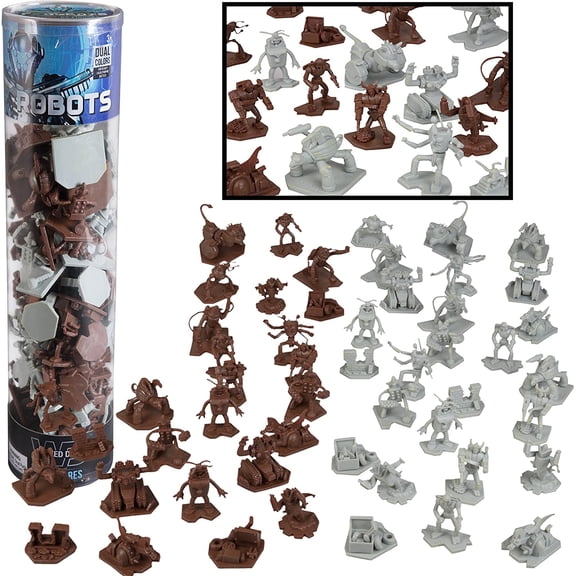 Robot Fantasy Sci-fi Action Figures - 52 Futuristic Space Battle Toys - with 14 Unique Characters - Great for Party Favors, Role Playing Games, Shadowrun, etc
