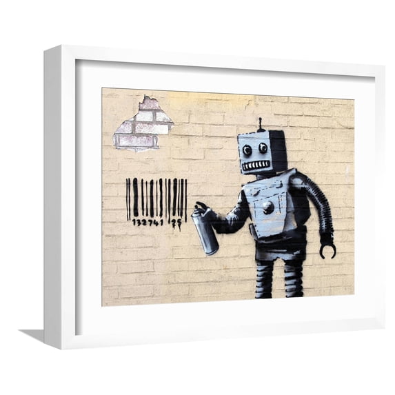 Art.com Robot Giclee Print by Banksy, White Frame Wall Art, 21" x 17"