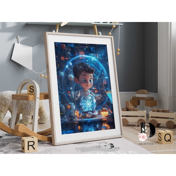 Robot Gaming Boy Room Wall Art Poster