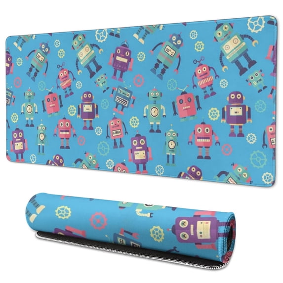 Robot and Gears Blue Pattern Extended Large Mouse Pad, Keyboard Mouse ...