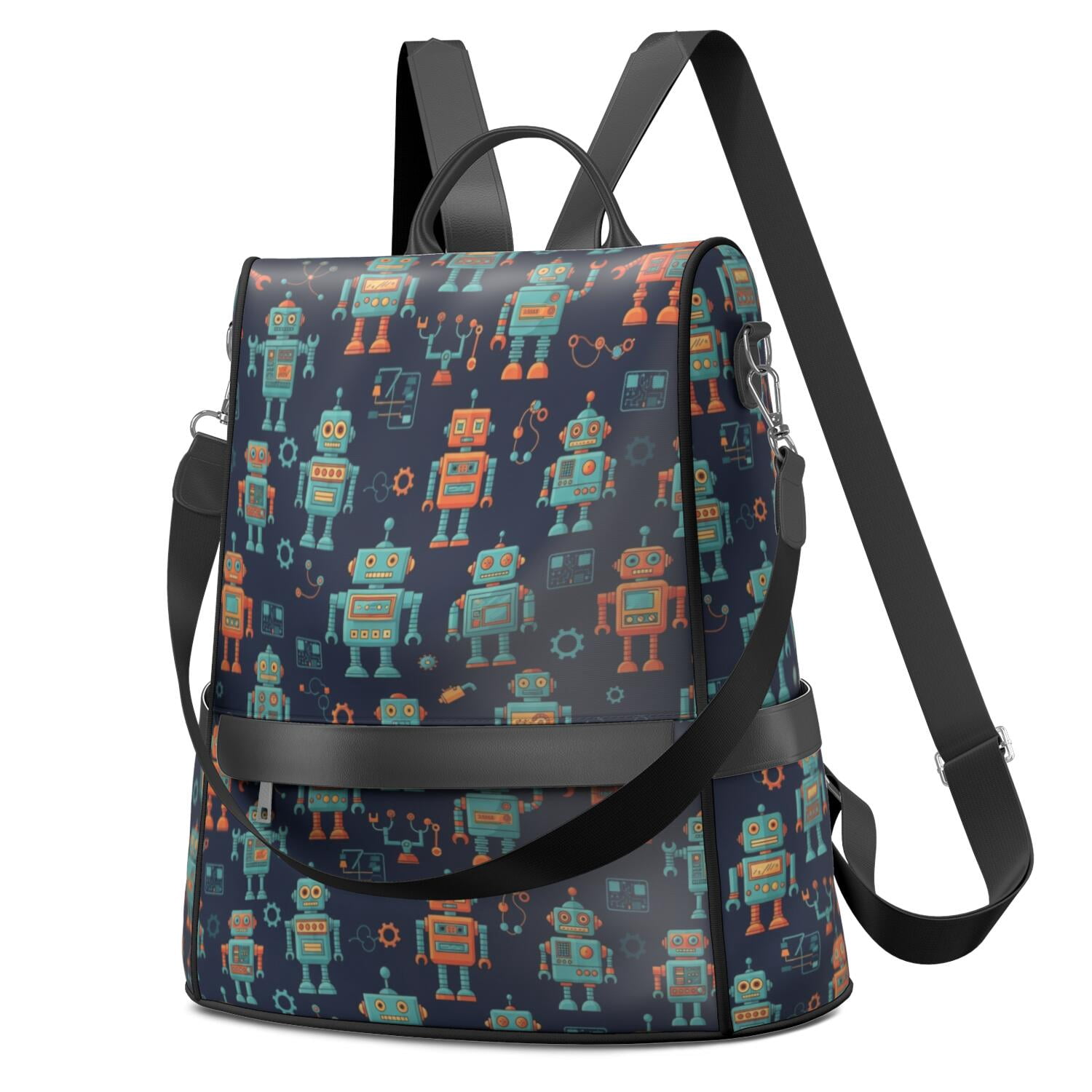 Robot and Gears Blue Pattern Fashion Backpack, Work Travel Rucksack ...