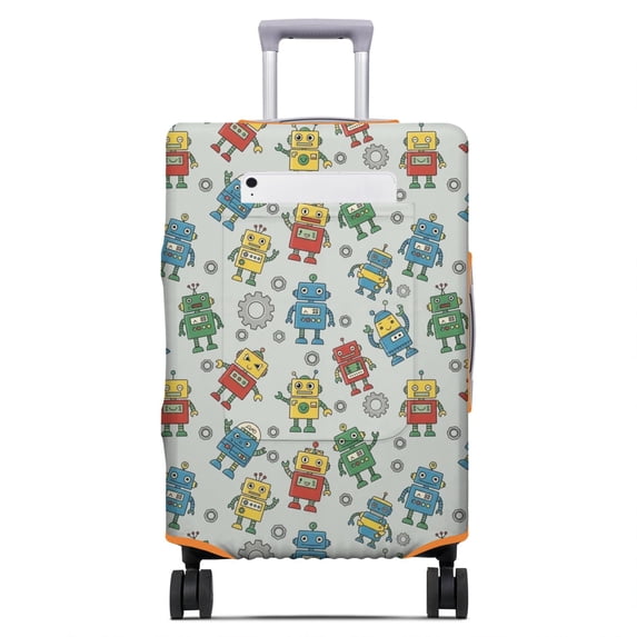 Robot and Gears Gray Pattern Luggage Cover,Stretch Travel Baggage ...