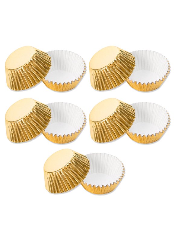 Robot-GxG 100 Pieces Cupcake Paper Liners Mini Non-Stick Muffin Baking Molds DIY Pastry Chocolate Home Kitchen Bakeware, Gold