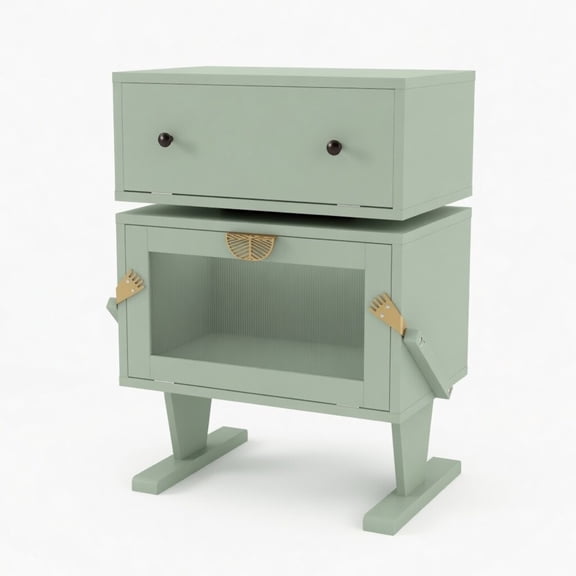 Robot LED Nightstand with 360° Rotating Drawer, 20.7" Wide Modern End Table with RGB Lights Remote Control, Large Storage Cabinet for Bedroom Nursery – Green