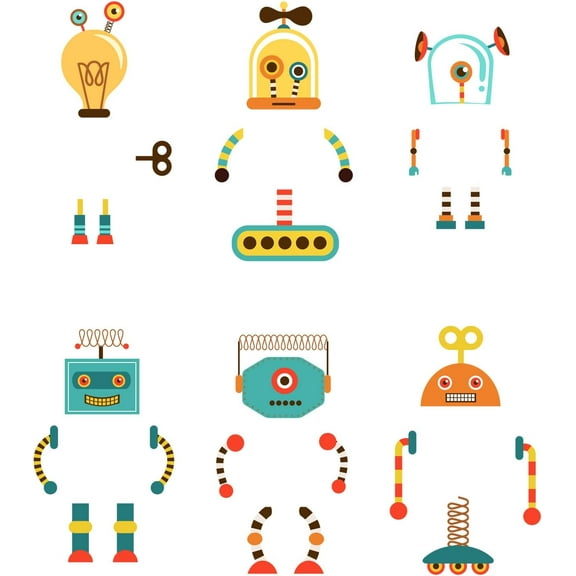 Robot Light Switch Wall Sticker 6 Style Funny Robot Light Switch Wall Decals Vinyl Wall Art Decal for for Room Bedroom Living Room Nursery Classroom Decorations
