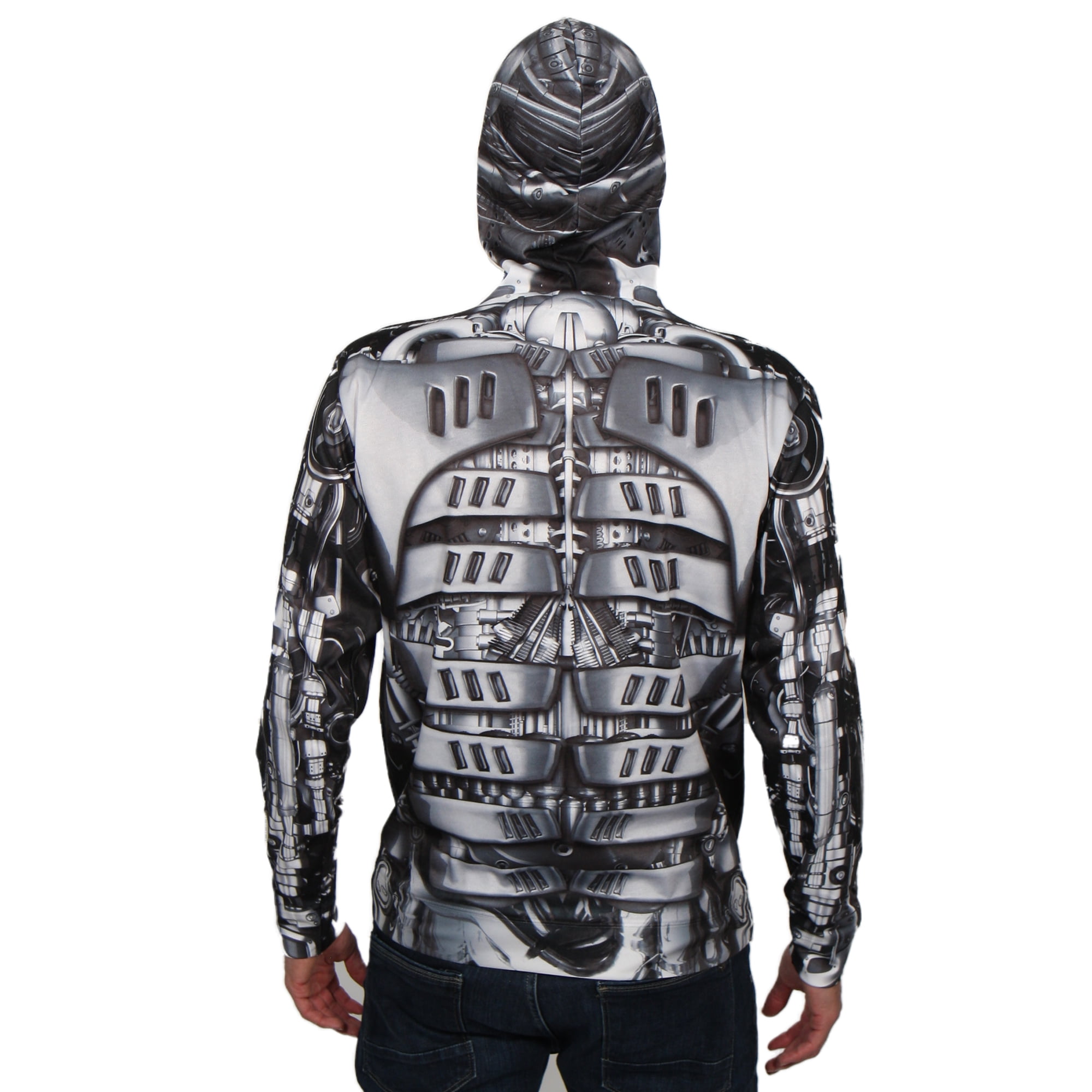Robot Mask Hoodie Big Men s Long Sleeve Full Mask Zip up Hoodie 2XL