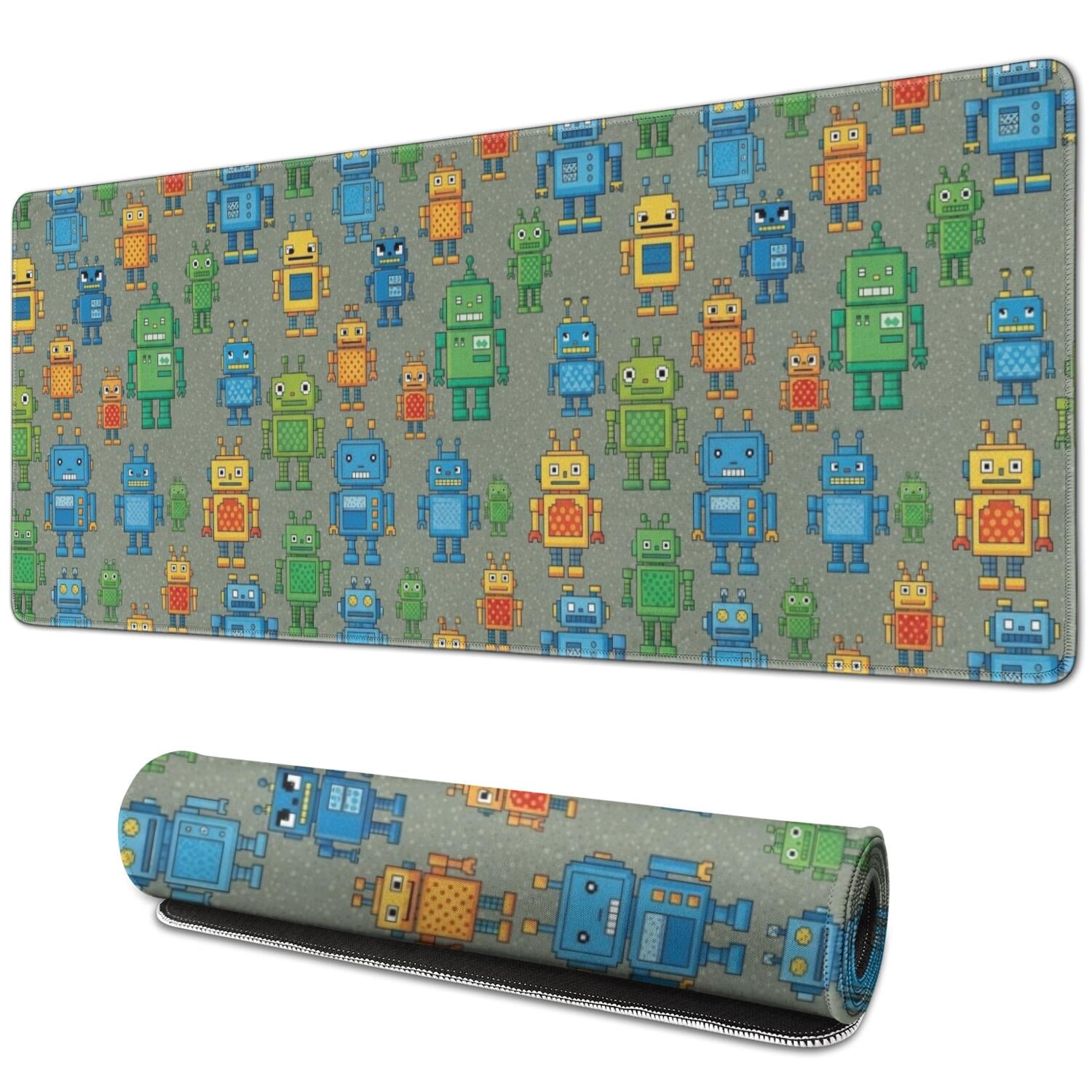 Robot and Minibots Gray Pattern Extended Large Mouse Pad, Keyboard ...