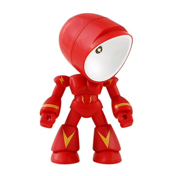 Robot Night Light Mini Funny Robot Design, LED Cartoon Cute Robot Lamp, Companion Table Light Gift for New Year, Birthday Christmas & 3 Spare Batteries Red