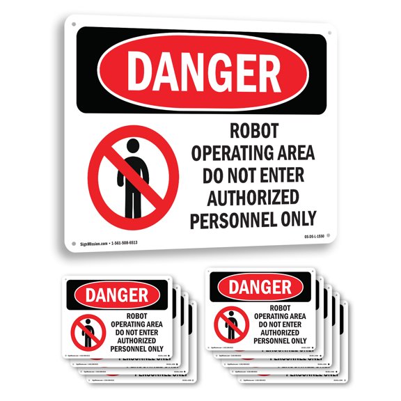Robot Operating Area Do Not Enter OSHA Danger Aluminum Sign 10 Inch x 7 Inch - 10 Pack