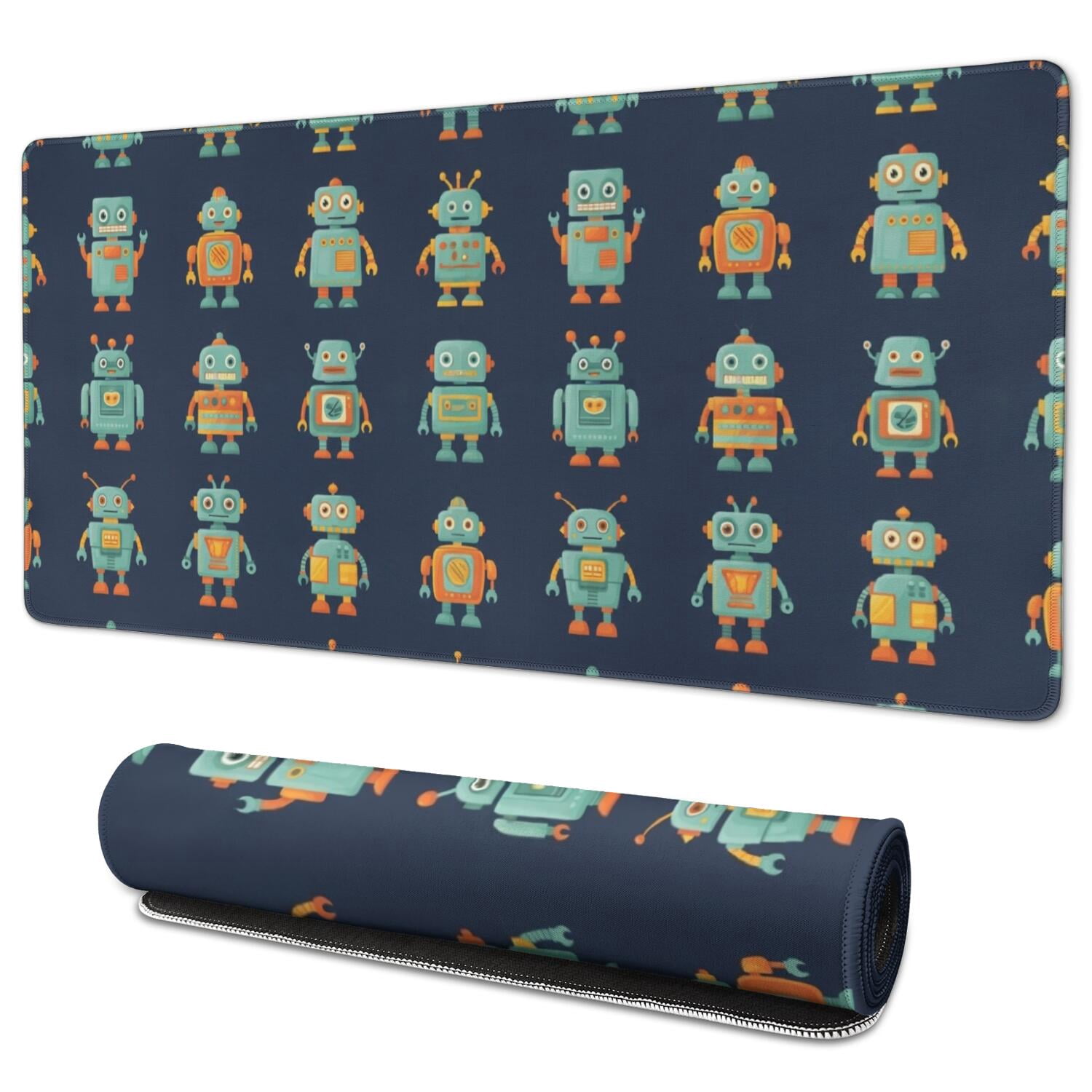 Robot and Panels Blue Pattern Extended Large Mouse Pad, Gaming Desk Pad ...