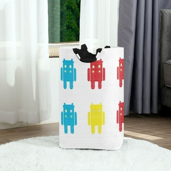 Robot Pattern Foldable Laundry Hamper 12.6x11x22.7in with Handles for Bathroom Bedroom Storage