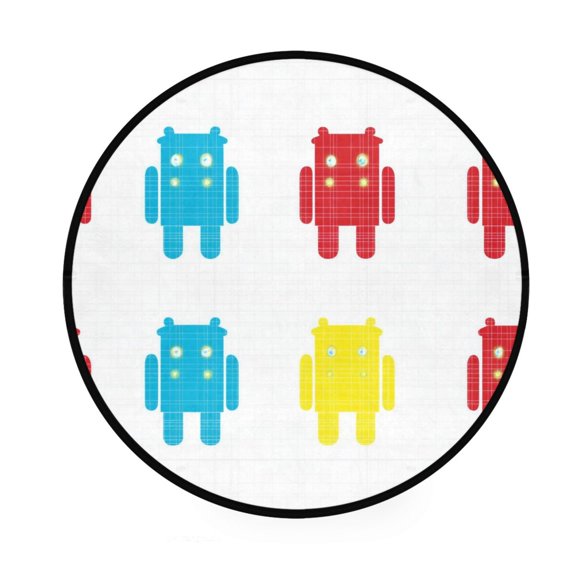 Robot Pattern Memory Foam Bath Mat 36" Absorbent Rug with Non Slip Base and 4 Bonus Pads