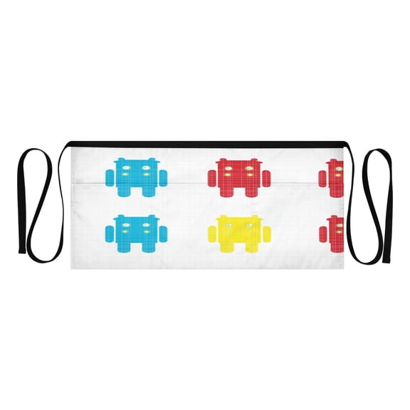 Robot Pattern Multi Pocket Short Apron Waterproof, Adjustable 96.5in Belt for various occasions