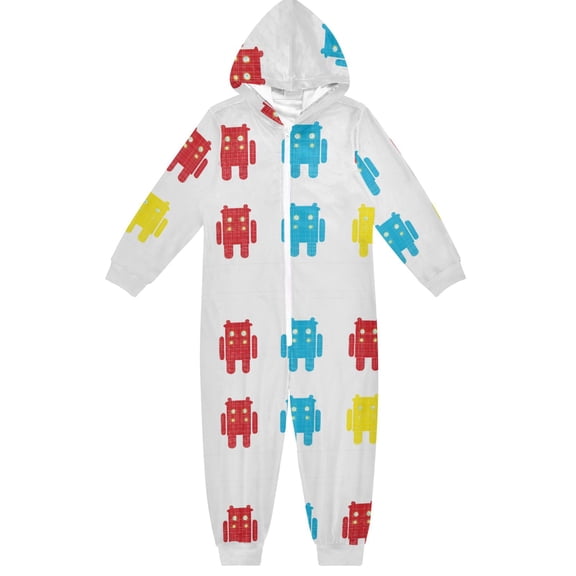 Robot Pattern One Piece Pajamas Soft Jumpsuit Cozy Sleep and Play Romper Zipper and Pockets 5-6T