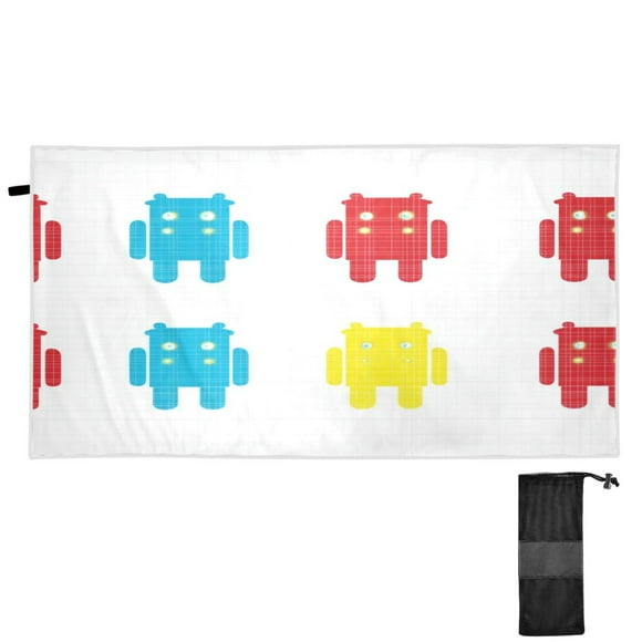Robot Pattern Quick Dry Sand Resistant Beach Towel 71x31in Lightweight for Pool, Gym, Travel
