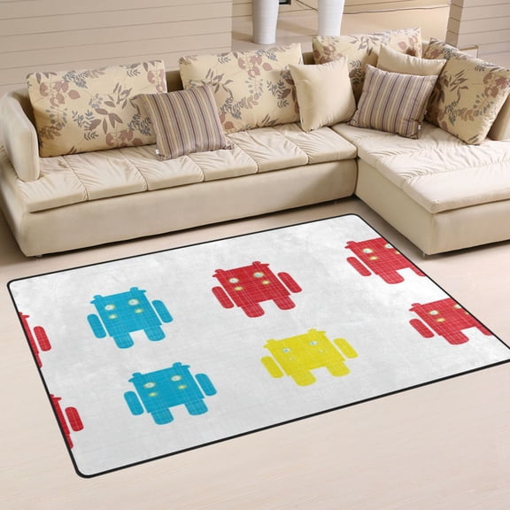 Robot Pattern Soft Polyester Area Rug 31''x20'', Non Slip, Memory Foam, Water Absorbent