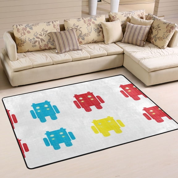 Robot Pattern Soft Polyester Area Rug 72''x48'', Non Slip, Memory Foam, Water Absorbent