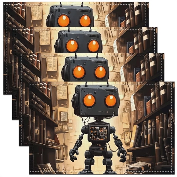 Robot Placemats Set of 4 for Kids Science Fiction Theme Place Mats 12x18 inch Magical Books Print Table Mats Cool Sci-Fi Robot Meal Mats for Dining Table