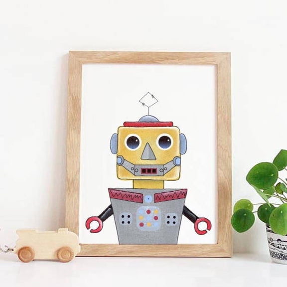 Robot Print, Robot Wall Art, Nursery Print, Retro Poster, Boys Room Decor, Vintage Poster, Retro Robot Print, Toy Robot Wall Art, Modern Wall Decor, 8x12 UNFRAMED